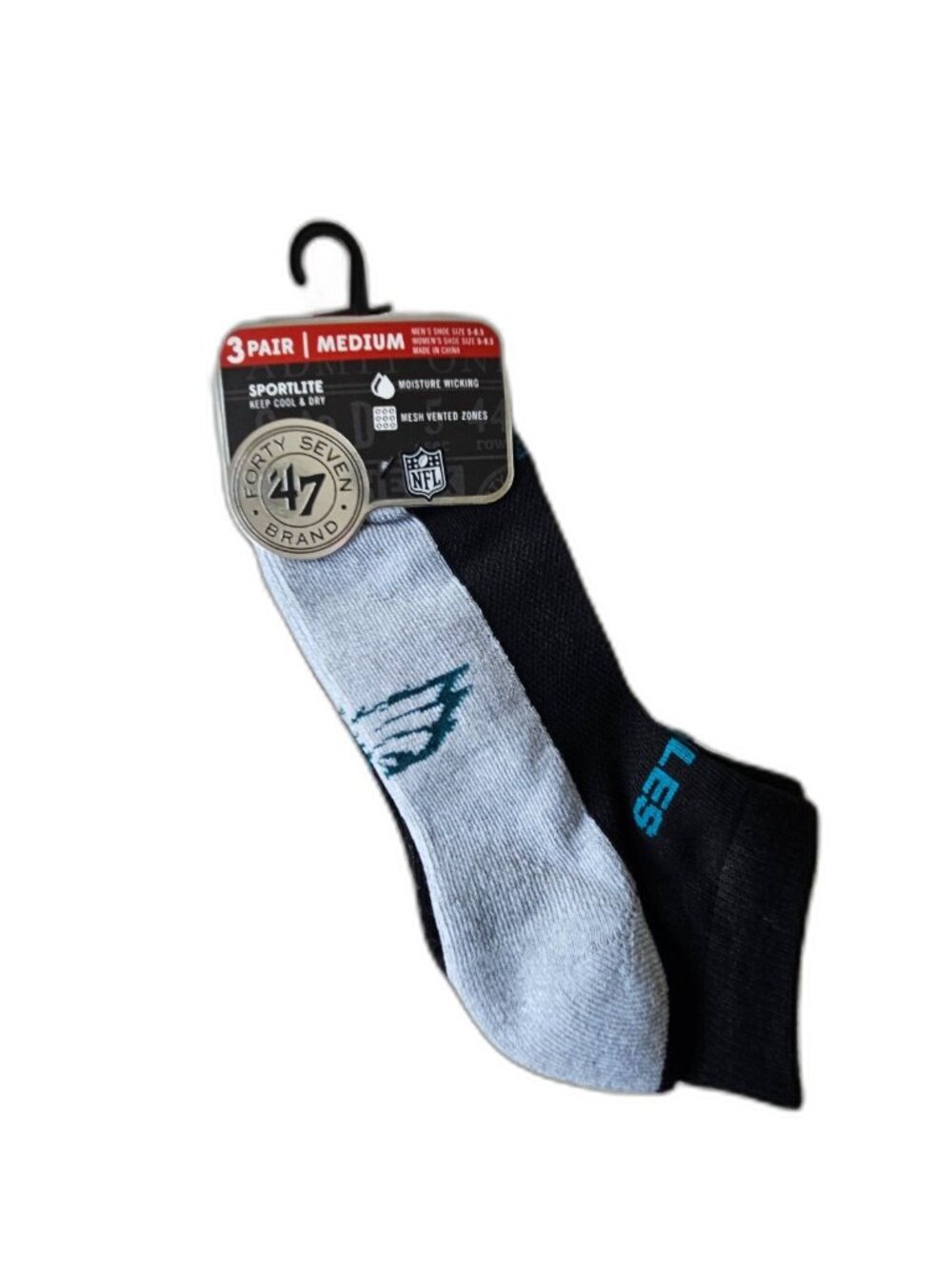 Philadelphia Eagles '47 Gait Motion No-Show Socks (3 Pack) Unisex NEW